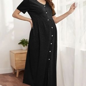 Women's Maternity Solid Button Up Nightdress Maxi Dress